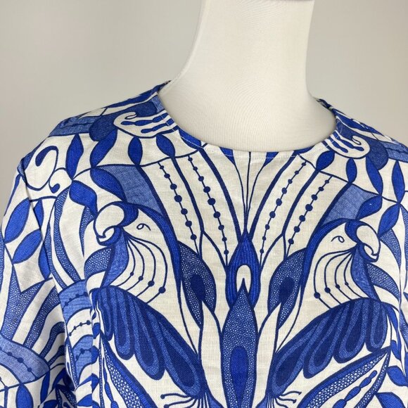 NWOT Farm Rio Linen Lace Nature Short-Sleeve Crop Wavy Blouse Size M Blue - Picture 4 of 11